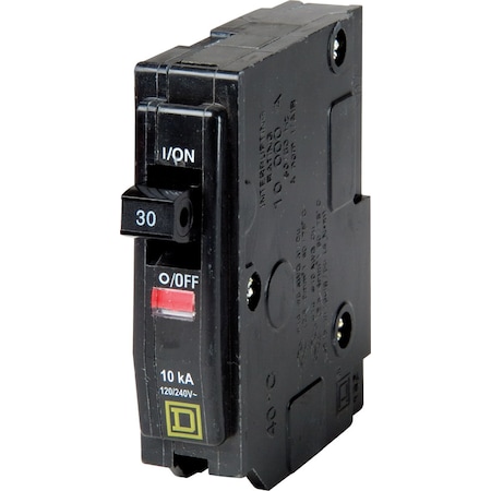 Square D Miniature Circuit Breaker, QO Series, 30A, 1 Pole, 120/240V AC, 10kA at 120/240V AC QO130CP
